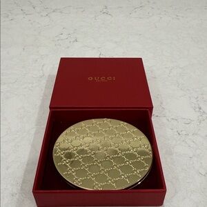 Gucci Gold Embossed Compact Mirror in Red Box